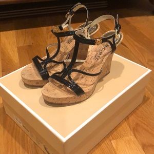 Michael Kors patent leather and cork wedge NIB